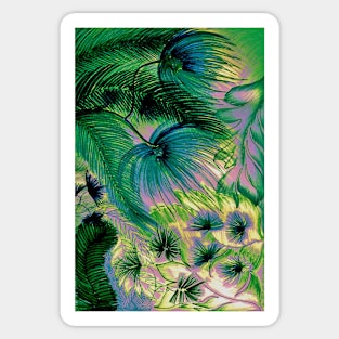 TROPICAL PASTEL ART  MIAMI FERNS FLOWERS PALM  DECO PRINT Sticker